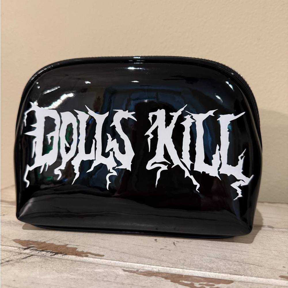 Dolls Kill Patent Leather Travel Makeup Case Cosmetic Bag Black
